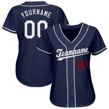 Load image into Gallery viewer, Custom Navy White-Red Authentic Baseball Jersey