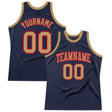 Load image into Gallery viewer, Custom Navy Old Gold-Red Authentic Throwback Basketball Jersey