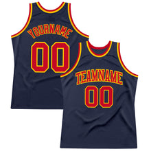 Load image into Gallery viewer, Custom Navy Red-Gold Authentic Throwback Basketball Jersey
