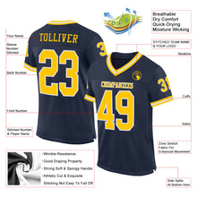 Load image into Gallery viewer, Custom Navy Gold-White Mesh Authentic Throwback Football Jersey