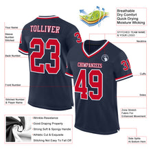 Load image into Gallery viewer, Custom Navy Red-White Mesh Authentic Throwback Football Jersey