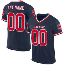 Load image into Gallery viewer, Custom Navy Red-White Mesh Authentic Throwback Football Jersey