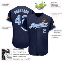 Load image into Gallery viewer, Custom Navy Light Blue-White Authentic Baseball Jersey