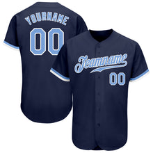 Load image into Gallery viewer, Custom Navy Light Blue-White Authentic Baseball Jersey