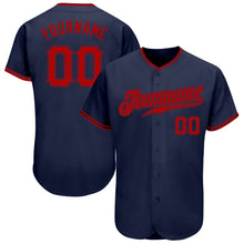 Load image into Gallery viewer, Custom Navy Red Authentic Baseball Jersey