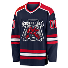 Load image into Gallery viewer, Custom Navy Red-White Hockey Jersey