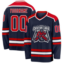 Load image into Gallery viewer, Custom Navy Red-White Hockey Jersey