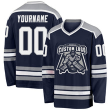 Load image into Gallery viewer, Custom Navy White-Gray Hockey Jersey