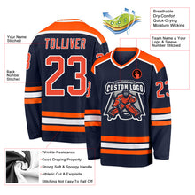 Load image into Gallery viewer, Custom Navy Orange-White Hockey Jersey