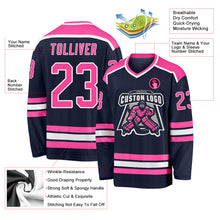 Load image into Gallery viewer, Custom Navy Pink-White Hockey Jersey