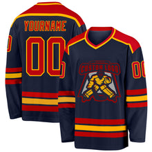 Load image into Gallery viewer, Custom Navy Red-Gold Hockey Jersey