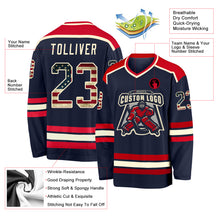 Load image into Gallery viewer, Custom Navy Vintage USA Flag Cream-Red Hockey Jersey