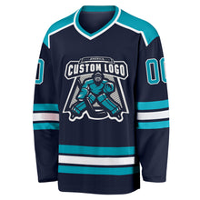 Load image into Gallery viewer, Custom Navy Teal-White Hockey Jersey