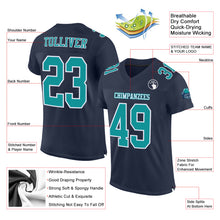 Load image into Gallery viewer, Custom Navy Aqua-White Mesh Authentic Football Jersey