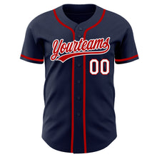 Load image into Gallery viewer, Custom Navy Red-White Authentic Baseball Jersey