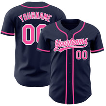 Load image into Gallery viewer, Custom Navy Pink-White Authentic Baseball Jersey