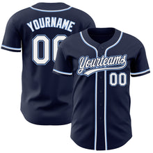 Load image into Gallery viewer, Custom Navy White-Light Blue Authentic Baseball Jersey