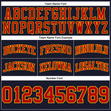 Load image into Gallery viewer, Custom Navy Red-Gold Authentic Throwback Basketball Shorts