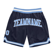 Load image into Gallery viewer, Custom Navy Light Blue-White Authentic Throwback Basketball Shorts