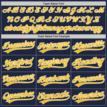 Load image into Gallery viewer, Custom Navy White Pinstripe Gold Authentic Baseball Jersey