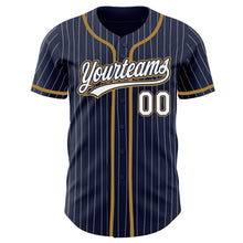 Load image into Gallery viewer, Custom Navy White Pinstripe White-Old Gold Authentic Baseball Jersey