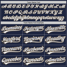 Load image into Gallery viewer, Custom Navy White Pinstripe White-Old Gold Authentic Baseball Jersey