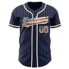 Load image into Gallery viewer, Custom Navy White Pinstripe Vintage USA Flag-Cream Authentic Baseball Jersey
