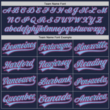 Load image into Gallery viewer, Custom Navy Light Blue Pinstripe Pink Authentic Baseball Jersey