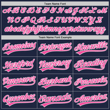 Load image into Gallery viewer, Custom Navy White Pinstripe Pink Authentic Baseball Jersey