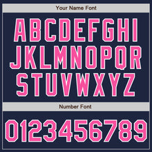 Load image into Gallery viewer, Custom Navy White Pinstripe Pink Authentic Baseball Jersey