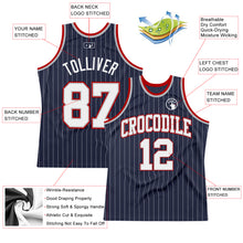 Load image into Gallery viewer, Custom Navy White Pinstripe White Gray-Red Authentic Basketball Jersey