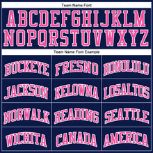 Load image into Gallery viewer, Custom Navy White Pinstripe Pink Authentic Basketball Jersey