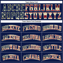 Load image into Gallery viewer, Custom Navy White Pinstripe Vintage USA Flag Cream-Red Authentic Basketball Jersey