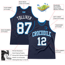 Load image into Gallery viewer, Custom Navy White-Blue Authentic Throwback Basketball Jersey