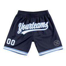 Load image into Gallery viewer, Custom Navy White-Light Blue Authentic Throwback Basketball Shorts