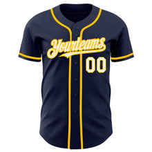 Load image into Gallery viewer, Custom Navy White-Yellow Authentic Baseball Jersey