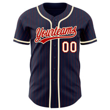 Load image into Gallery viewer, Custom Navy Red Pinstripe Cream Authentic Baseball Jersey
