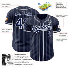 Load image into Gallery viewer, Custom Navy White Pinstripe Gray Authentic Baseball Jersey