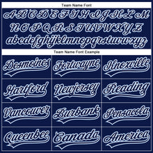 Load image into Gallery viewer, Custom Navy White Pinstripe Light Blue Authentic Baseball Jersey