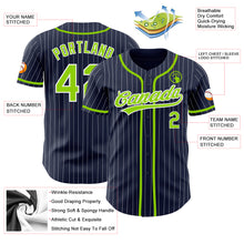 Load image into Gallery viewer, Custom Navy White Pinstripe Neon Green Authentic Baseball Jersey