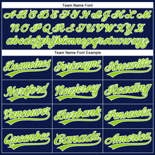 Load image into Gallery viewer, Custom Navy White Pinstripe Neon Green Authentic Baseball Jersey