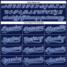 Load image into Gallery viewer, Custom Navy White Pinstripe Royal Authentic Baseball Jersey