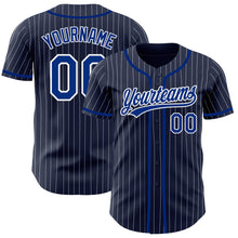 Load image into Gallery viewer, Custom Navy White Pinstripe Royal Authentic Baseball Jersey