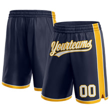 Load image into Gallery viewer, Custom Navy White-Gold Authentic Basketball Shorts