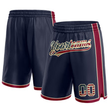 Load image into Gallery viewer, Custom Navy Vintage USA Flag Maroon-Cream Authentic Basketball Shorts