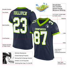 Load image into Gallery viewer, Custom Navy White-Neon Green Mesh Authentic Football Jersey