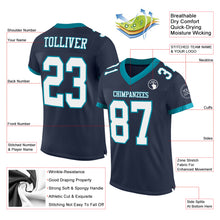 Load image into Gallery viewer, Custom Navy White-Teal Mesh Authentic Football Jersey