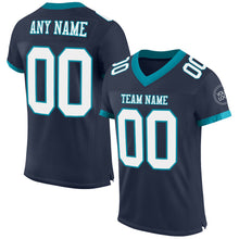 Load image into Gallery viewer, Custom Navy White-Teal Mesh Authentic Football Jersey