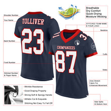 Load image into Gallery viewer, Custom Navy White-Red Mesh Authentic Football Jersey