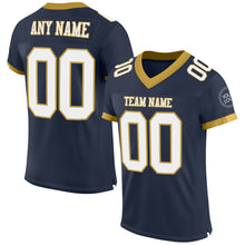 Load image into Gallery viewer, Custom Navy White-Old Gold Mesh Authentic Football Jersey